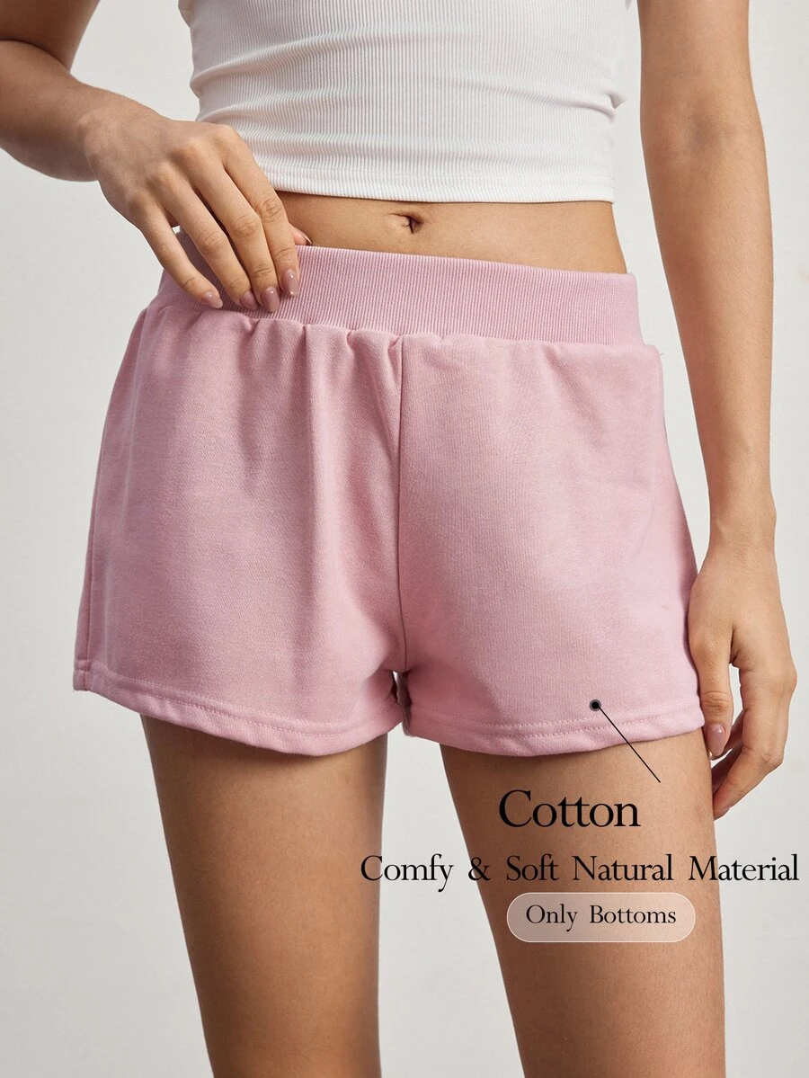Ocili Women's Spring/Summer Basic Casual Fashion Minimalist Light Gray Floral Knit Ribbed Waistband Cuffed Hem Low Waist Super Shorts Loungewear - Baby Pink - View 1