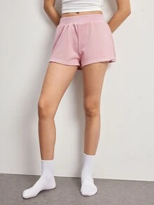 Ocili Women's Spring/Summer Basic Casual Fashion Minimalist Light Gray Floral Knit Ribbed Waistband Cuffed Hem Low Waist Super Shorts Loungewear - Baby Pink - View 6