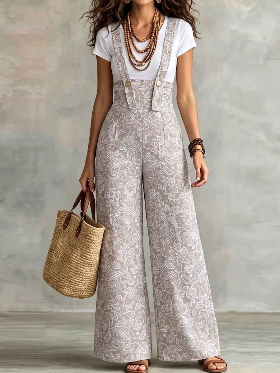 Balvessa Celana Panjang Tanpa Punggung Elegan Gaya Boho Motif Renda untuk Wanita, Cocok untuk Musim Gugur-Dingin. Cocok untuk Natal, Halloween, dan Acara Pesta Liburan/Brunch. Warna Beige. - Putih - View 1
