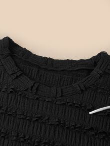 Elaquor Plus Size French Style Versatile Bow Decor Textured Long Sleeve T-Shirt Fall - Black - View 7