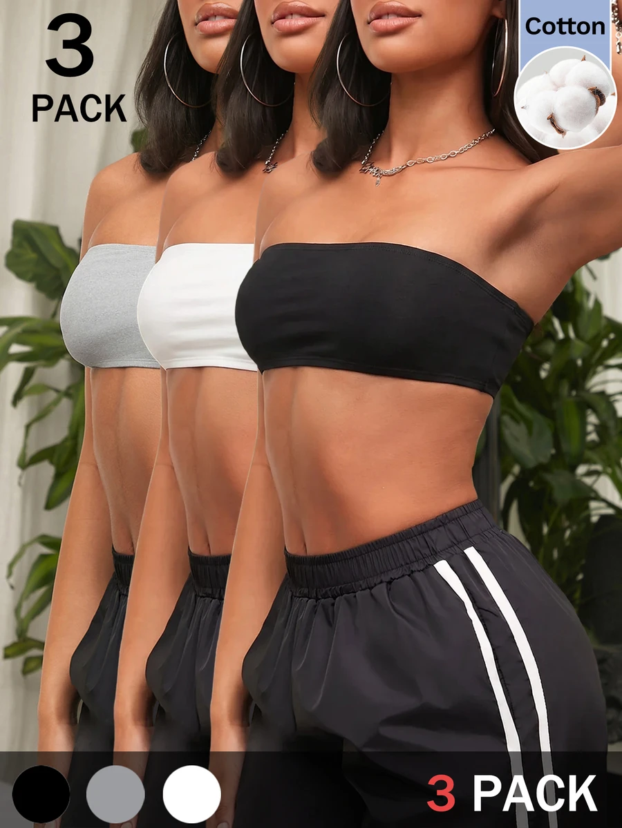 SHEIN EZwear 3件裝超短高彈力抹胸上衣 - 彩色 - 查看 1