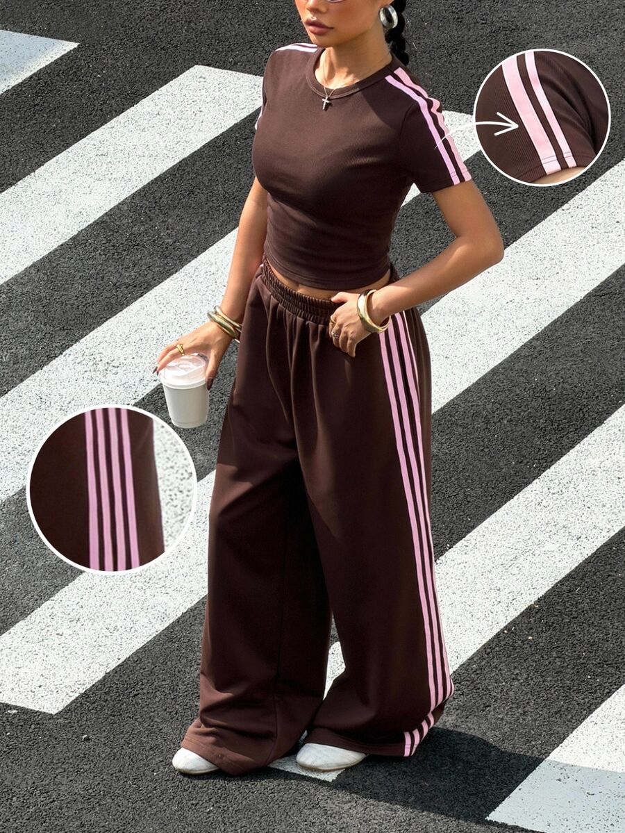 Muchica Conjunto Camiseta Listrada e Calça Pantalona