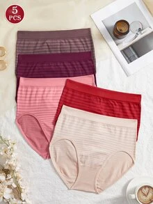 SHEIN 女款舒適彈性高腰條紋無縫全包圍內褲 - 彩色 - 查看 3