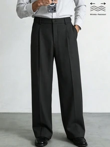 HUEFORM Men's Long Pants With Double Pleat Design, INS Style Classic Versatile Fashion High-End, Draped Loose Casual Home Business Commute Trousers - Black - View 1