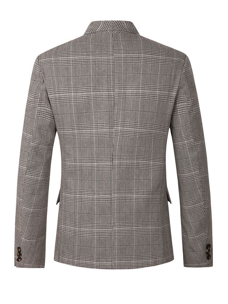 Manfinity Mode Men's Khaki Plaid Shawl Collar Old Money Style Modern Blazer, Comfortable For Home, Fashionable For Commute, Classic Versatile All-Season Daily Suit Jacket - Khaki - View 2