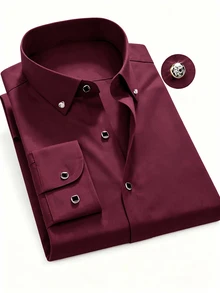 Manfinity Mode Loose Fit Men's White Long Sleeve Shirt - Burgundy - View 4