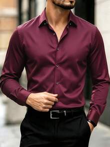 Manfinity Mode Loose Fit Men's White Long Sleeve Shirt - Burgundy - View 1