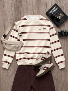 Daypath Men Striped & Letter Graphic Sweatshirt - Apricot - View 3