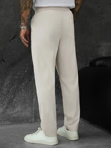 SLATEMANN Men's Drawstring Waist Straight Leg Loose Fit Business Casual Pants - Beige - View 2