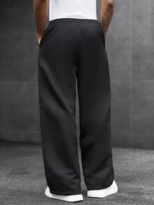 SLATEMANN Men Contrast Piping Drawstring Waist Pants - Black - View 2