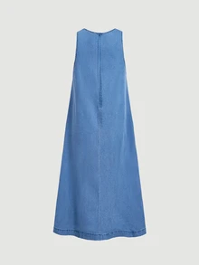 Balvessa Plus Size Autumn Casual Normal Sleeveless Denim Dress Vacation Beach Dusty Blue - Blue - View 7