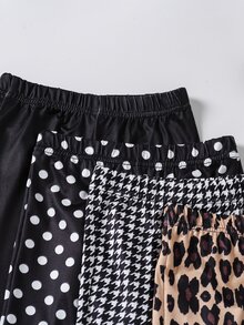 4pcs Young Girl Autumn/Winter Knitted Leopard Houndstooth Polka Dot Solid Black Flared Pants, Casual Leggings - Multicolor - View 6