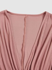 Elenzga Dusty Pink Summer Chic Party Night Deep V-Neck Rhinestone Square Buckle Pleated Ruffle Hem Mini Dress, Women's Elegant Sexy Capped Sleeve Fitted Dress - Pink - View 4