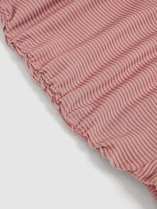Elenzga Dusty Pink Summer Chic Party Night Deep V-Neck Rhinestone Square Buckle Pleated Ruffle Hem Mini Dress, Women's Elegant Sexy Capped Sleeve Fitted Dress - Pink - View 5