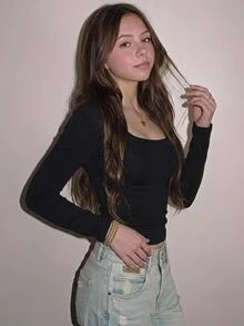 SHEIN 青少年女孩黑色簡約休閒長袖上衣 萬聖節/聖誕派對 - 藍白色 - 查看 6
