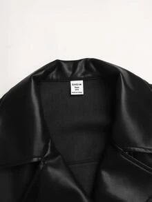 SHEIN Teen Girl Streetwear PU Metal Zipper Front Cropped Black Leather Faux Jacket Fall/Winter - Black - View 14