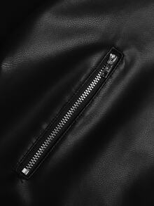 SHEIN Teen Girl Streetwear PU Metal Zipper Front Cropped Black Leather Faux Jacket Fall/Winter - Black - View 6
