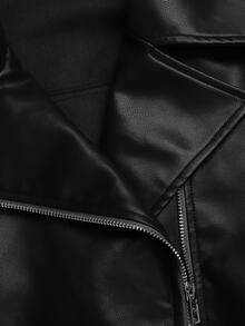 SHEIN Teen Girl Streetwear PU Metal Zipper Front Cropped Black Leather Faux Jacket Fall/Winter - Black - View 4