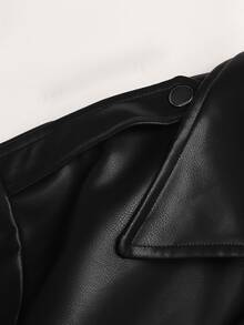 SHEIN Teen Girl Streetwear PU Metal Zipper Front Cropped Black Leather Faux Jacket Fall/Winter - Black - View 5