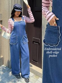 Rivivi Plus Size Women's Casual Fashion Denim Overalls - Dark Wash - View 9