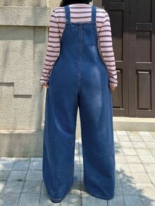 Rivivi Plus Size Women's Casual Fashion Denim Overalls - Dark Wash - View 2