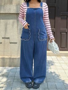 Rivivi Plus Size Women's Casual Fashion Denim Overalls - Dark Wash - View 8