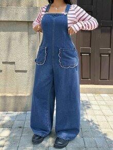 Rivivi Plus Size Women's Casual Fashion Denim Overalls - Dark Wash - View 6