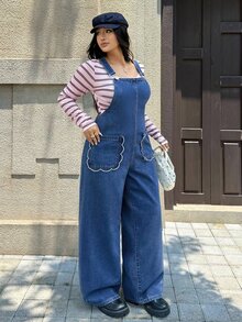 Rivivi Plus Size Women's Casual Fashion Denim Overalls - Dark Wash - View 7
