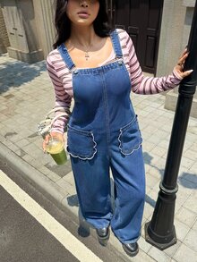 Rivivi Plus Size Women's Casual Fashion Denim Overalls - Dark Wash - View 4