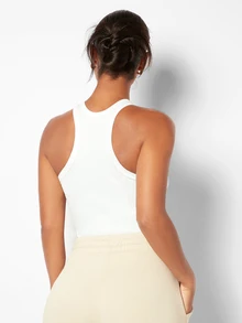 SHEIN BASICS Women's Solid Color Fitted Tank Top With Small Round Neckline Tops For Women White Tops - White - View 3