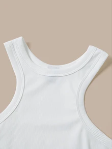 SHEIN BASICS Women's Solid Color Fitted Tank Top With Small Round Neckline Tops For Women White Tops - White - View 9