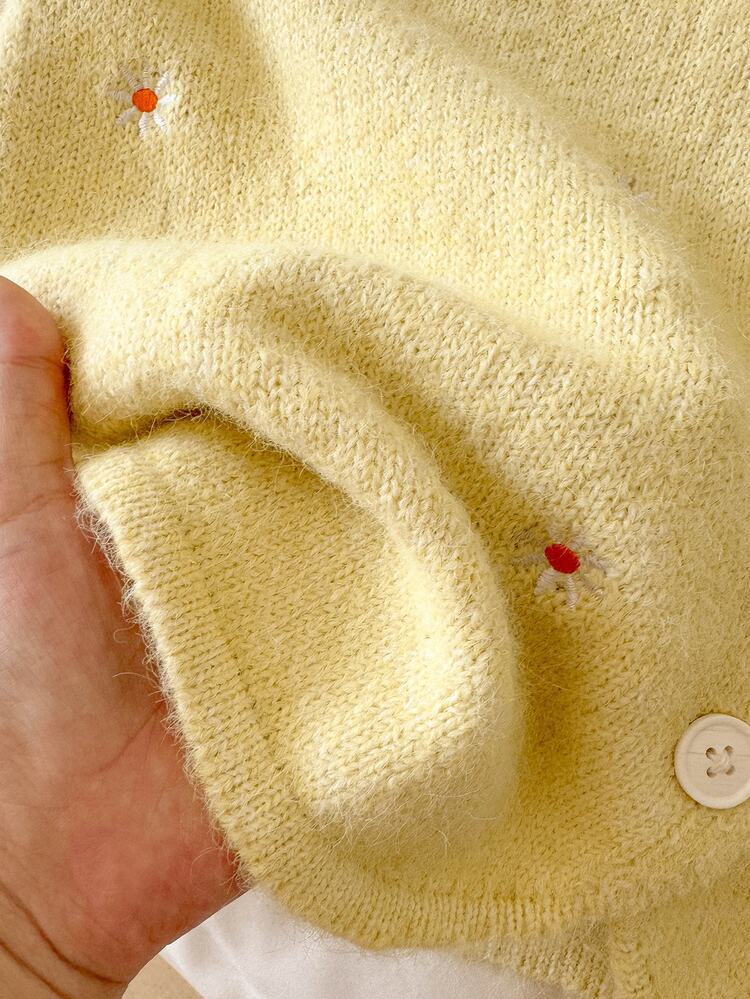 CosyJoli 女款刺繡時尚鈕扣針織開襟衫，適合度假穿著 - 黃色 - 查看 6