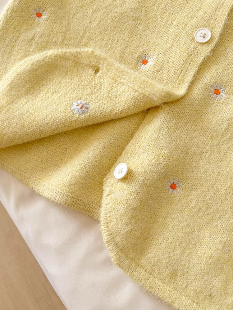 CosyJoli 女款刺繡時尚鈕扣針織開襟衫，適合度假穿著 - 黃色 - 查看 5