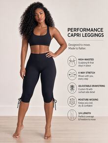 SHEIN Core Rhythm Women's Plus Size Solid Color Single Piece Leg Drawstring Sports Shorts Gym Pilates Black Summer Gym Fair Alternative Kawaii - Black - View 1