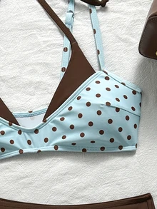 Bonvoyette Spring/Summer New American Retro Pink & Blue Cartoon Dopamine Style Fun Sardine Print Halter Neck Two Pieces Swimwear - Multicolor - View 5