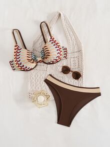 Swim Lushoire Glamour 夏季新款女款泳衣 有鋼圈 聚攏 雙肩帶 細肩帶 可調節三角比基尼 2件套 - 彩色 - 查看 3
