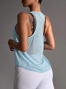SHEIN Sports Women's Simple Versatile Sheer Sports Tank Top For Daily Fitness - Blue - View 2