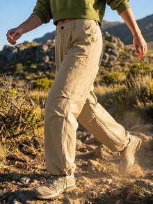 WanderVale Women's Solid Color Button Casual Versatile Daily Travel Sports Long Pants - Khaki - View 1