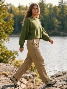 WanderVale Women's Solid Color Button Casual Versatile Daily Travel Sports Long Pants - Khaki - View 4