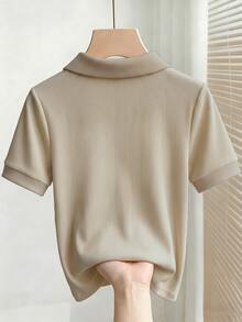 Franclia Women's Casual Elegant Solid Color T-Shirt - Khaki - View 2