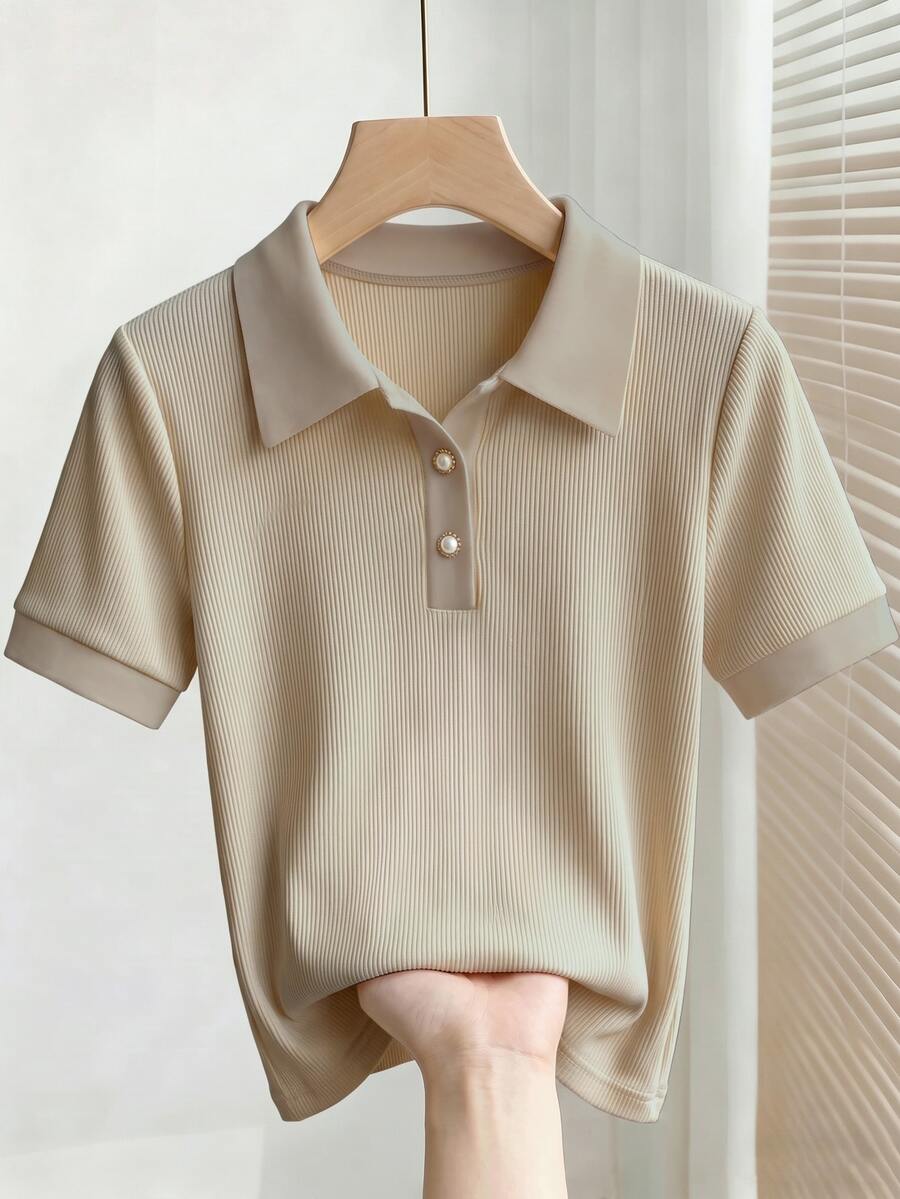 Franclia Women's Casual Elegant Solid Color T-Shirt - Khaki - View 1
