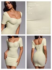 Nuvra Sweetheart Neckline Bodycon Dress Night Out Date Night Pale Yellow Summer Elegant Sexy - Light Yellow - View 2
