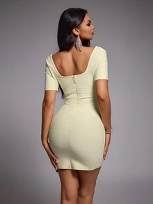 Nuvra Sweetheart Neckline Bodycon Dress Night Out Date Night Pale Yellow Summer Elegant Sexy - Light Yellow - View 4
