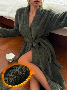 DAZY Women's Fuzzy Warm Robe For Autumn/Winter - Green - View 4