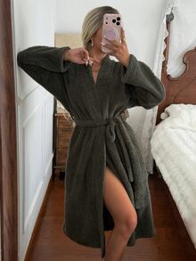 DAZY Women's Fuzzy Warm Robe For Autumn/Winter - Green - View 10