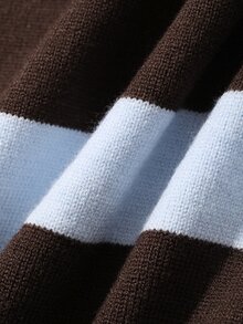Dazy Plus Autumn/Winter New Loose Business Casual Striped Color Block Patchwork Pullover Knit Sweater - Brown - View 8