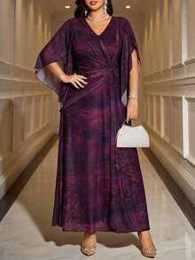 Reflora Plus Size Elegant Party Knot Dress - Purple - View 4