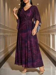 Reflora Plus Size Elegant Party Knot Dress - Purple - View 3