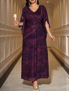 Reflora Plus Size Elegant Party Knot Dress - Purple - View 1