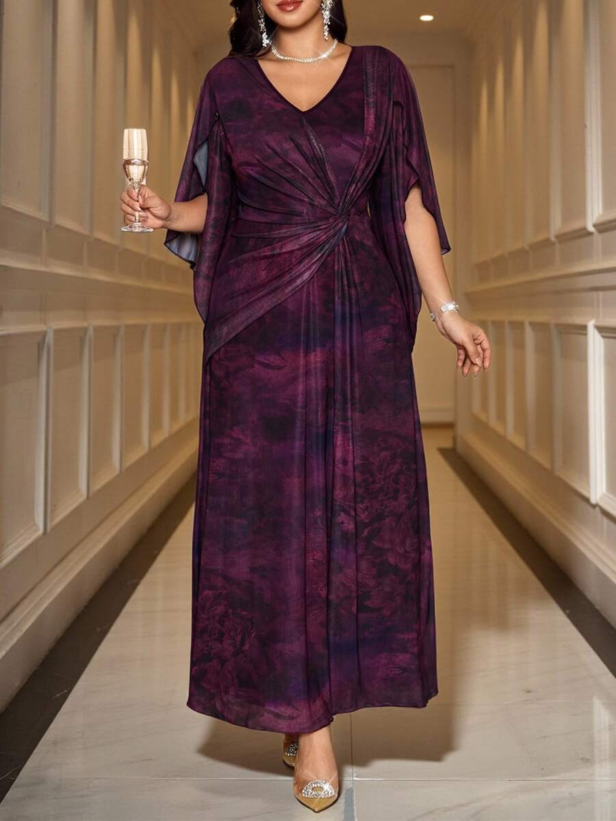 Reflora Plus Size Elegant Party Knot Dress - Purple - View 1